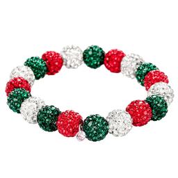 Silver Holiday Bracelet with Red & Green Crystal Beads