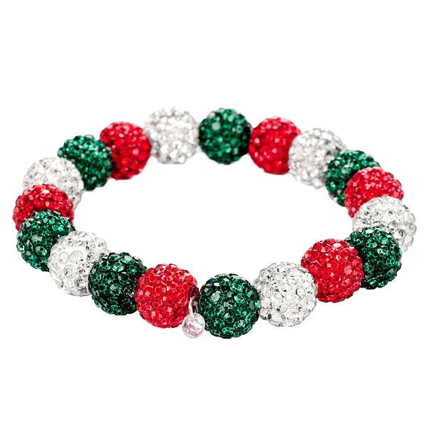 Silver Holiday Bracelet with Red & Green Crystal Beads
