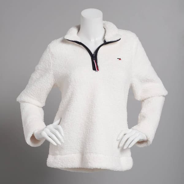 Womens Tommy Hilfiger Sport Sherpa 1-Sided 1/4 Zip Sweater