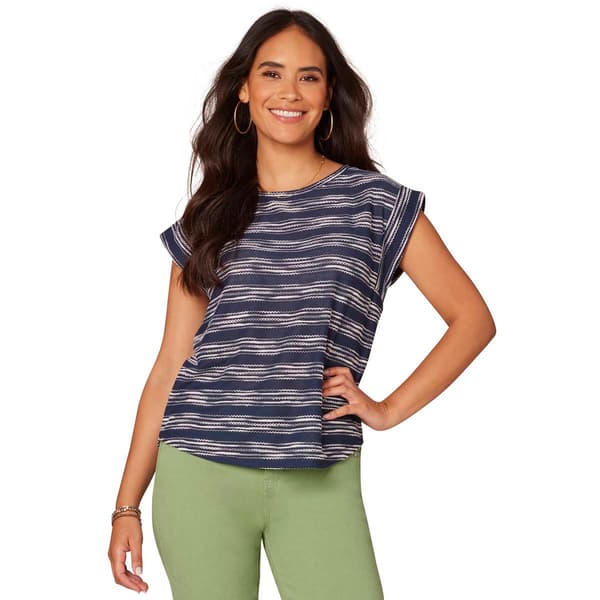 Womens Democracy Cap Sleeve Shirt Tail Hem Top