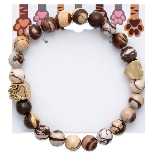 Semi-Precious Natural Stone Stretch Bracelet w/ Paw Print Bead