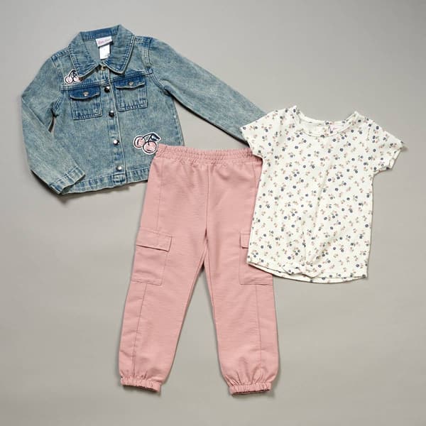 Girls &#40;4-6x&#41; Little Lass&#40;R&#41; 3pc. Denim Jacket/Cherry Top & Pants - image 