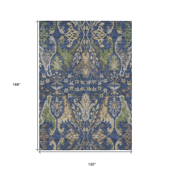 HomeRoots Blue Floral Washable Indoor/Outdoor Area Rug