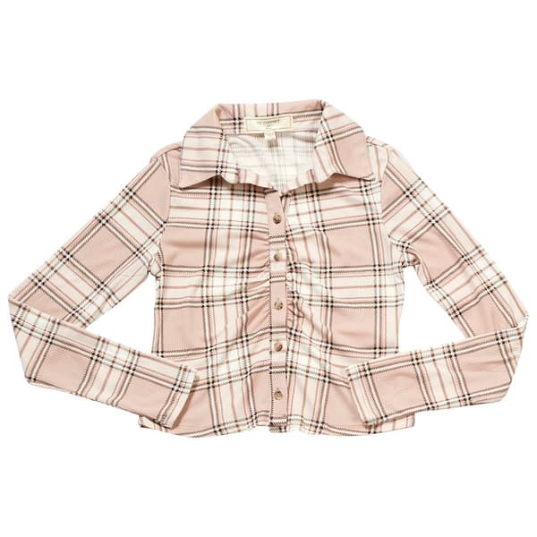 Girls &#40;7-16&#41; No Comment Ruched Button Front Shirt - Tobias Plaid - image 