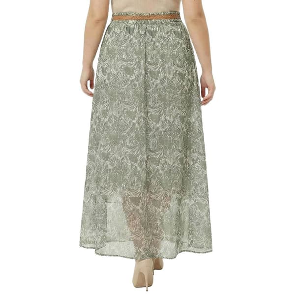 Plus Size NY Collection Olive Chiffon Belted Waist Maxi Skirt
