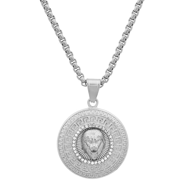 Mens Steeltime Stainless Steel Untamed Lion Pendant Necklace