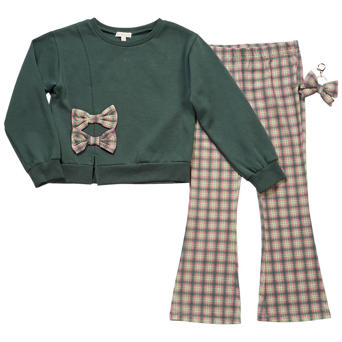 Girls (7-12) BTween(R) Plaid Bow Crew Top & Plaid Leggings Set