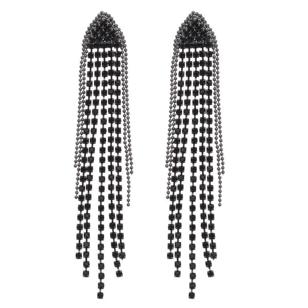 Ashley Cooper(tm) Hematite-Tone & Black Rhinestone Fringe Earrings - image 