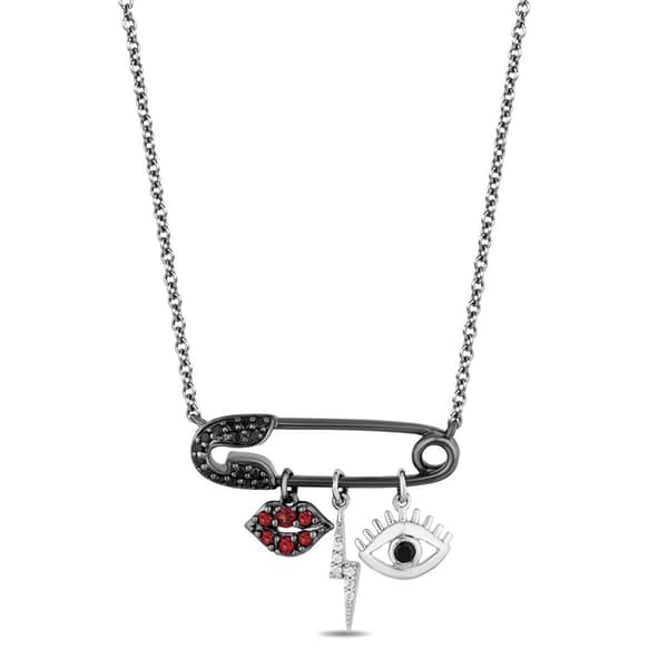 Enchanted by Disney Sterling Silver Safety Pin Pendant Necklace - image 