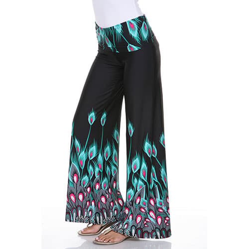 Womens White Mark Peacock Print Palazzo Pants - Turquoise/Aqua