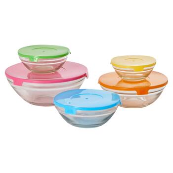 Glass Bowl Set 10 Pieces with Black Lids Nesting Storage Bowls, 1 unit -  Baker's
