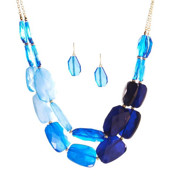 Ashley Cooper&#40;tm&#41; 2-Row Blue Faceted Bead Necklace & Earrings - image 
