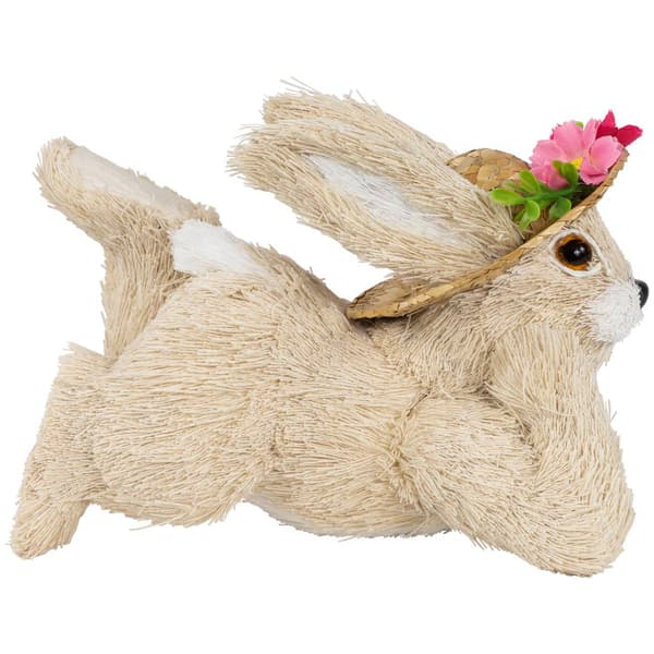 Northlight Seasonal Rabbit with Floral Straw Hat Easter Figurine