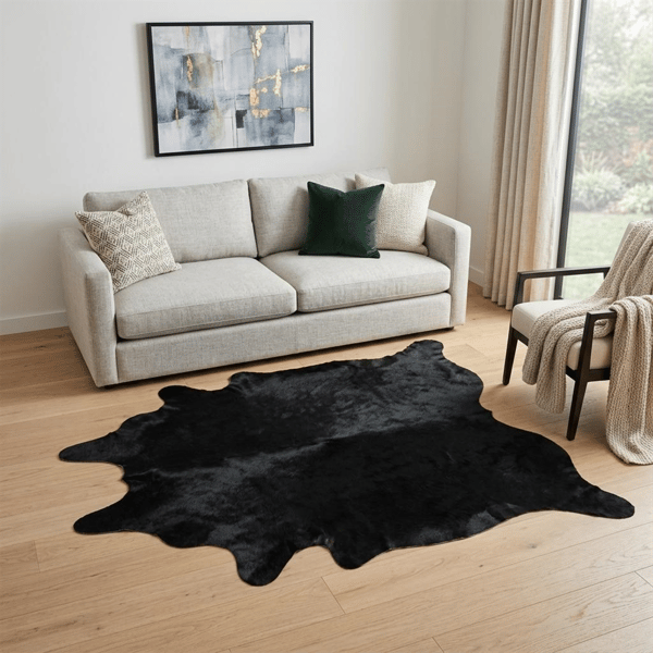 HomeRoots Black Cowhide Handmade Area Rug - image 