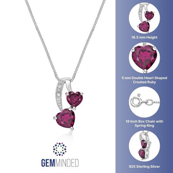 Gemminded Sterling Silver 5mm Double Heart Ruby/Diamond Pendant