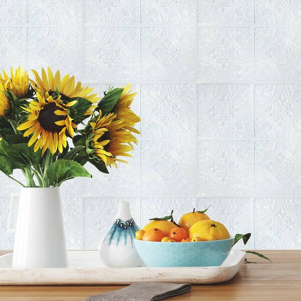 RoomMates&#40;R&#41; Bright White Tin Tile Peel & Stick Backsplash - image 