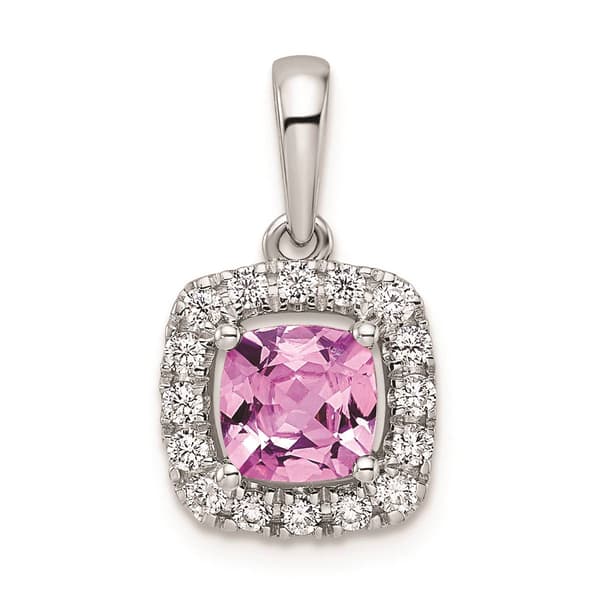 Pure Fire 14kt. White Gold Lab Created Pink Sapphire Halo Pendant - image 