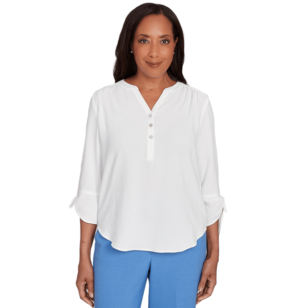Petites Alfred Dunner Business As Usual Tie Sleeve Crinkle Textu - image 