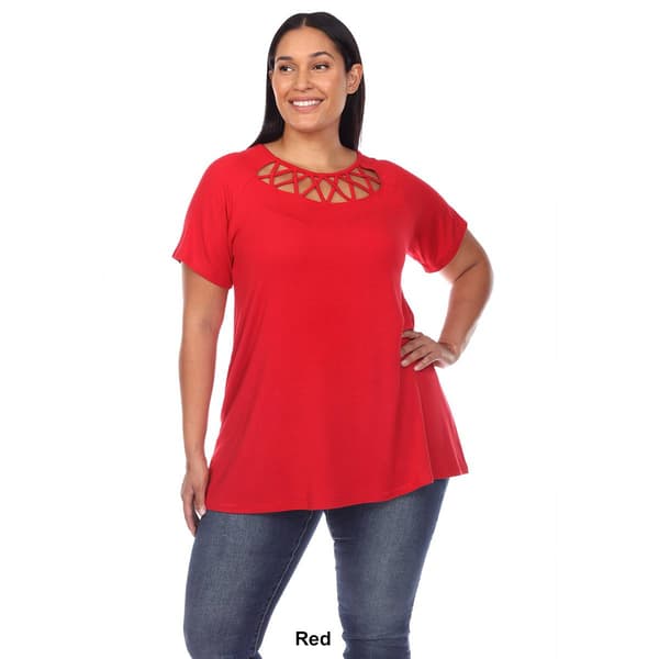 Plus Size White Mark Crisscross Neckline Short Sleeve Tunic
