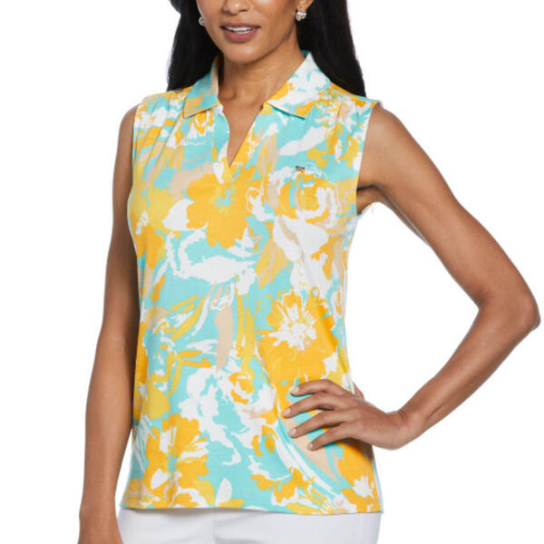 Womens Rafaella&#40;R&#41; Sleeveless Floral Ribbed Polo - image 