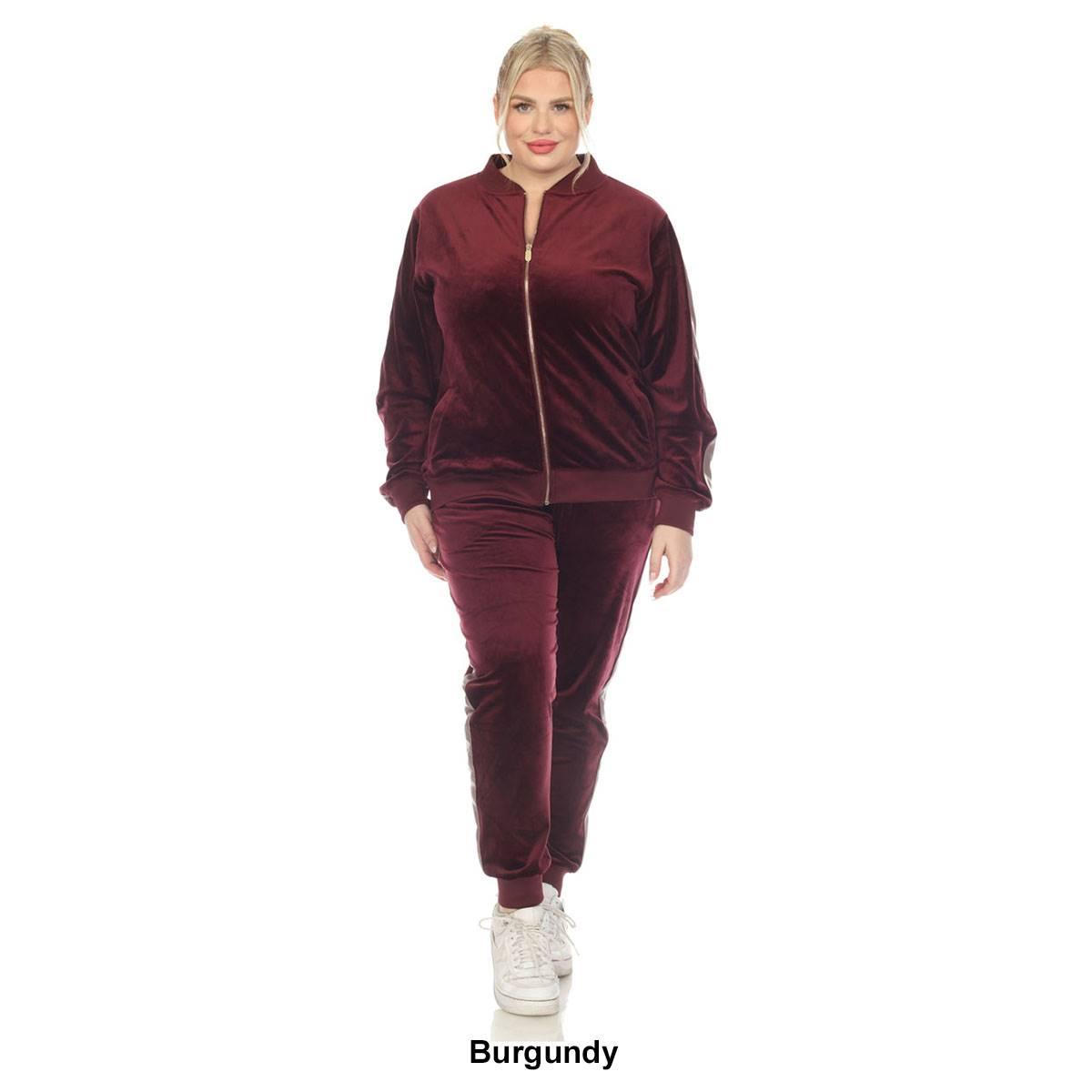 Plus Size White Mark 2pc. Tracksuit Set w/ Faux Leather Stripe