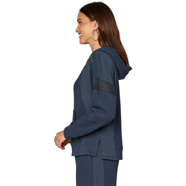 Womens Democracy Long Sleeve V-Neck Mixed Media Hoodie