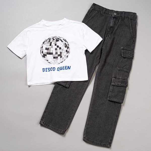 Girls (7-12) Tween Diva Disco Queen Tee & Cargo Jeans Set - image 
