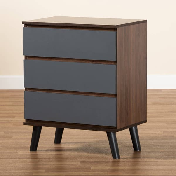 Baxton Studio Roldan Two-Tone Walnut Wood 3-Drawer Bedroom Chest