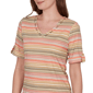 Petite Hearts of Palm Tropical Twist Tab Sleeve Stripe Blouse - image 5