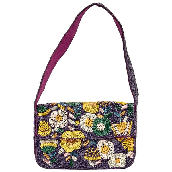 Sol & Mer Yellow Navy Floral Beaded Shoulder Bag