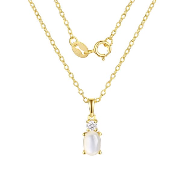 June Birthstone Mother of Pearl & Cubic Zirconia Pendant - image 