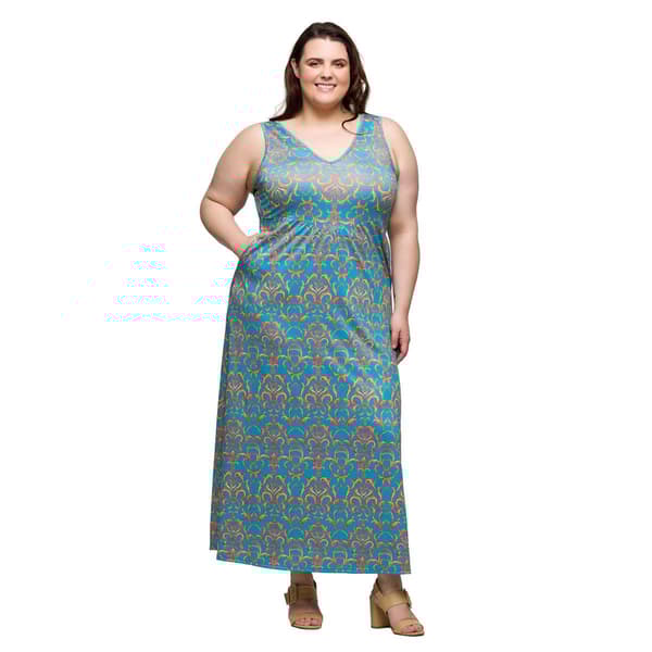 Plus Size 24/7 Comfort Apparel Sky Blue Sleeveless Maxi Dress