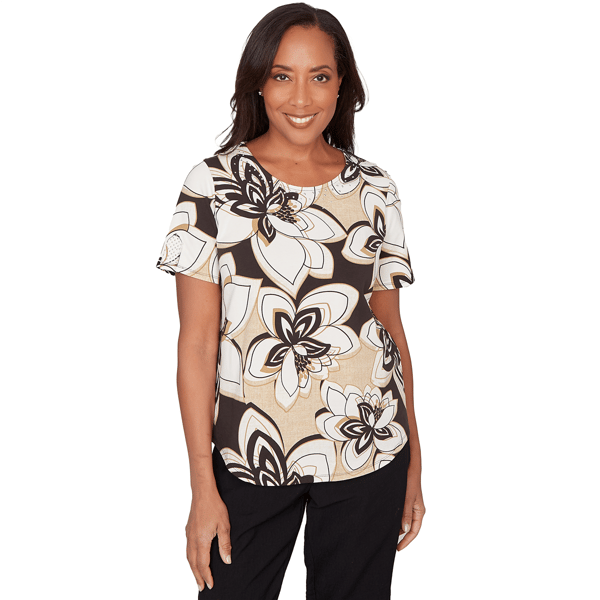 Womens Alfred Dunner Detail Driven Floral Stained Glass Short Sl