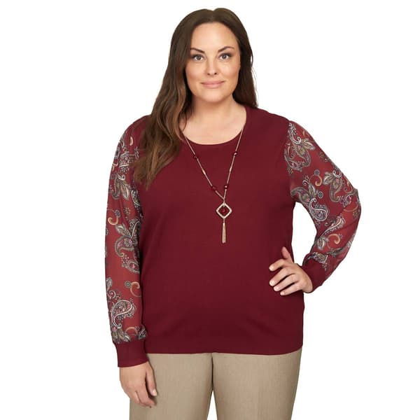 Plus Size Alfred Dunner Mulberry Street Paisley Sleeve Sweater