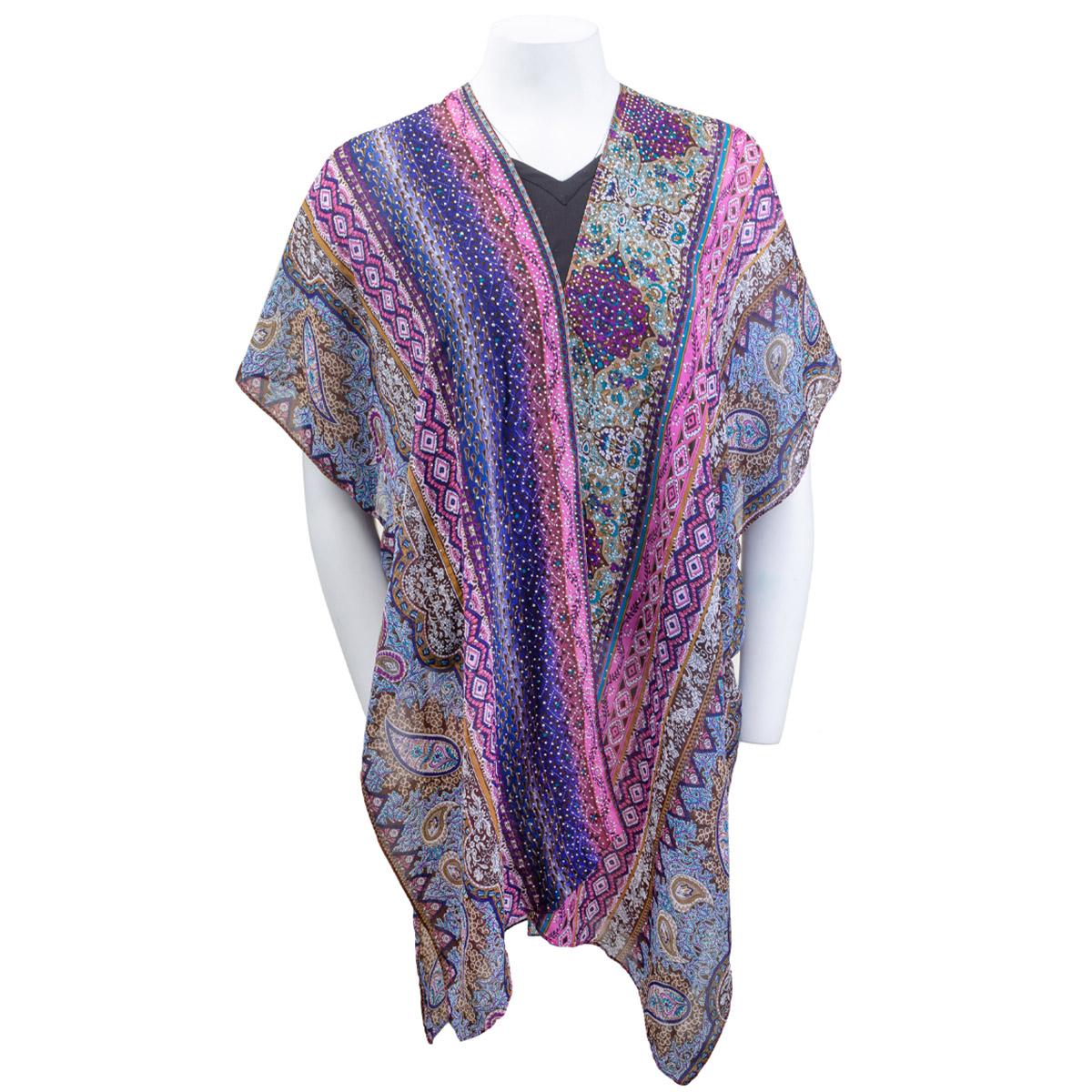 Womens Jessica McClintock Mixed Media Kimono with Stones