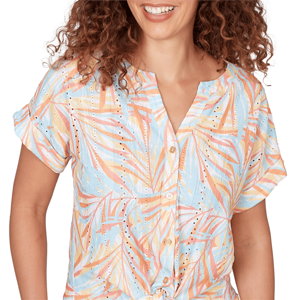 Petite Hearts of Palm Fun in the Sun Leaf Tie Front Blouse