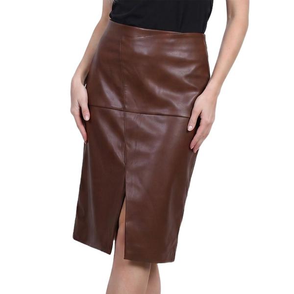 Womens NY Collection Pull On Solid Pleather Skirt With Slit - image 