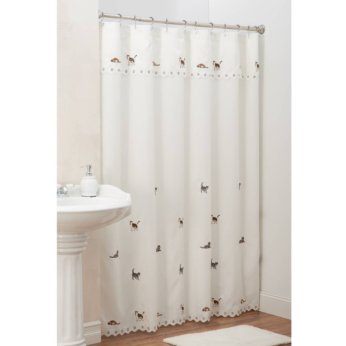 Embroidered Cats Shower Curtain with Valance
