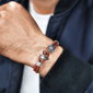 Mens Lynx Stainless Steel & Leather Bracelet - image 2