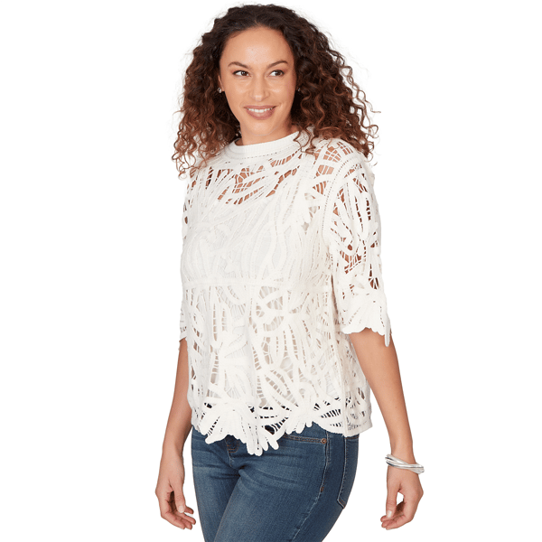 Petite Skye’s the Limit Blooming Pastels Lace Cut Out Sweater