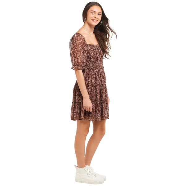 Juniors Trixxi Floral Chiffon Elbow Sleeve Emma Shift Dress