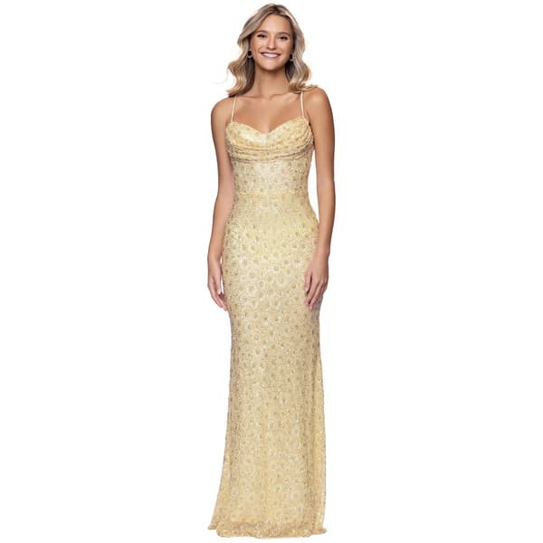Juniors Blondie Nites Bead Like Sequin Drap Neck Sheath Dress - image 