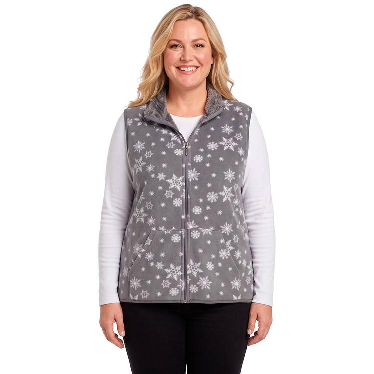 Plus Size Hasting & Smith Snowflakes Vest with Sherpa Trim