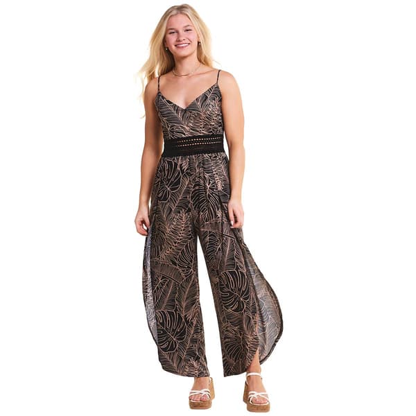 Juniors Derek Heart Crinkle Waist Asymmetrical Tulip Leg Jumpsuit - image 