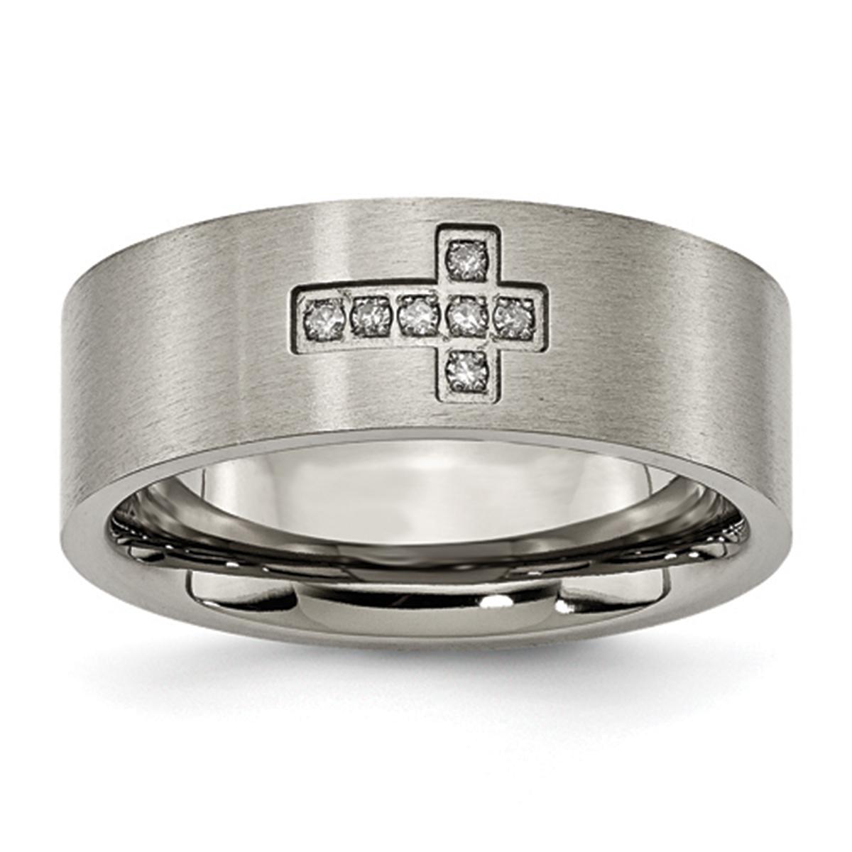 Mens Endless Affection™ Titanium Brushed Diamond Cross...
