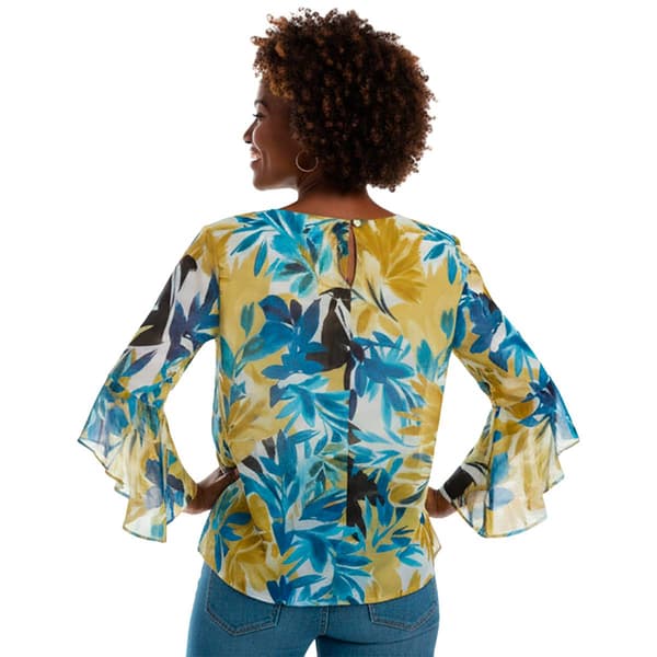 Womens Kasper 3/4 Flounce Sleeve Leaf Blouse