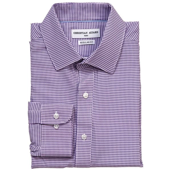 Mens Christian Aujard Regular Stretch Dress Shirt-Purple Gingham - image 