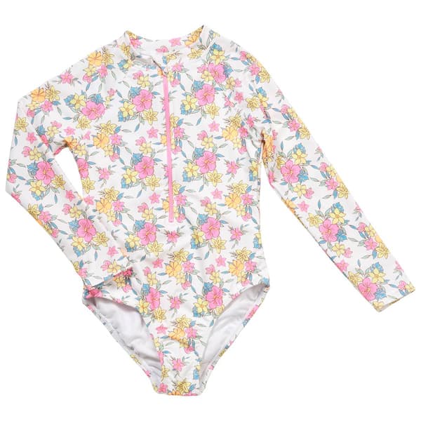 Girls (7-16) Angel Beach Floral Rashguard One Piece Swimsuit - image 