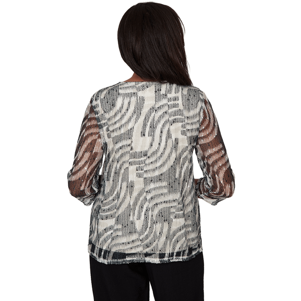 Petite Alfred Dunner Detail Driven 3/4 Sleeve Abstract Blouse