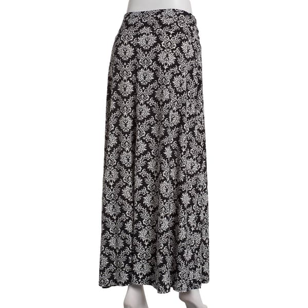 Womens NY Collection Sash Belted Damask Skirt- Black/White